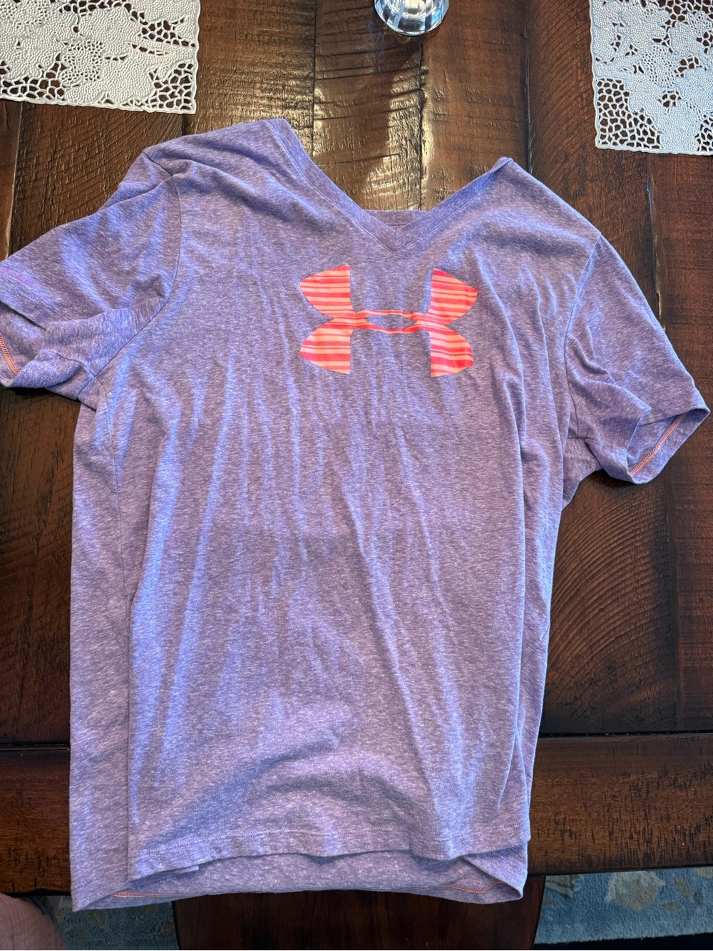 Girls Under Armour Purple Heather Performance Tee with Pink Logo
